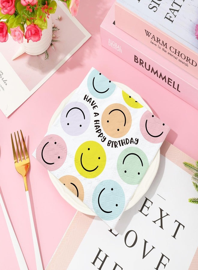 وولاين مجموعة مناديل حفلات مبتسمة من والين، 80 قطعة، 6.5 بوصة، مناديل عيد ميلاد سعيد للاستخدام مرة واحدة، مناديل عشاء بألوان الباستيل، مناديل غداء مرحة، لوازم حفلات، ديكور طاولة - Image 4